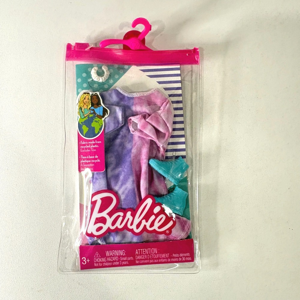 Barbie Fashion Pack Tie Dye Dress Teal Sneakers Recycled Fabric HBV31 GWC27 NEW